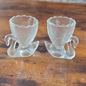 a pair of vintage clear glass swan egg cups